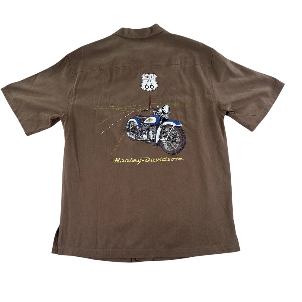 Harley-Davidson Silk Cotton Route 66 Motorcycle Embroidered‎ Shirt Mens L
